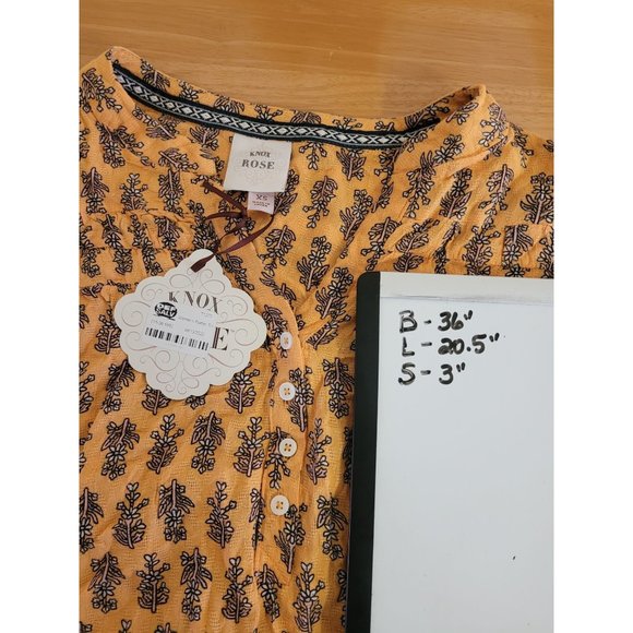 Women's 1/4 Button Down Flutter Sleeve Blouse -Knox Rose Sahara Gold Floral  XS - Picture 6 of 7